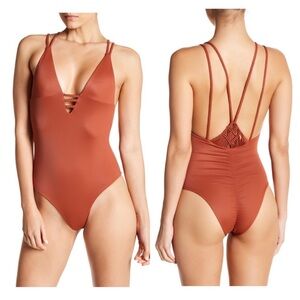 Tori Praver Macrame Ruched One Piece